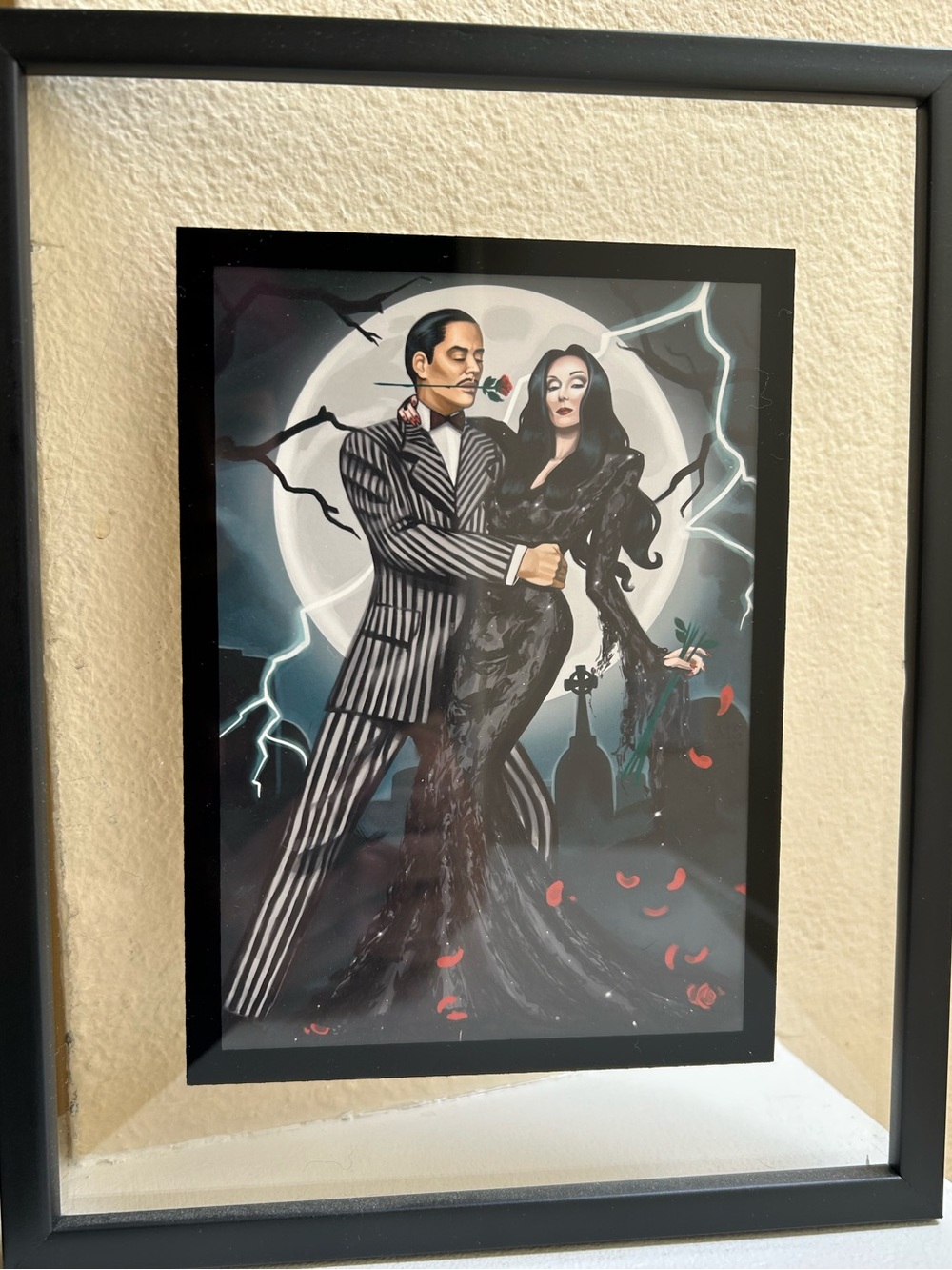 Framed Morticia and Gomez Adam’s Art Print - Black, White & Red
